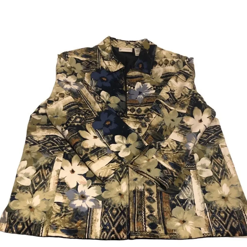 Alfred Dunner Women’s Size 18 Floral Print Lined Blazer Jacket Amsterdam Blue 3/